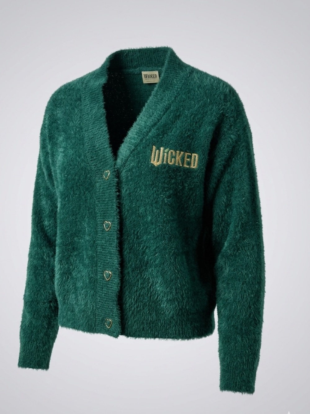Katie Kime x Wicked Emerald Green Eyelash Knit Heart Button Cardigan